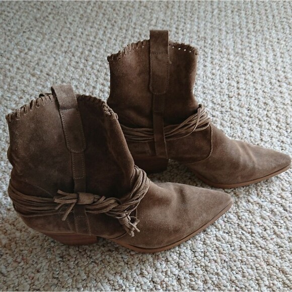 Ron White Brailee Ankle BOOTS Western Tassels brown Suede Pull On size 39.5 - Picture 3 of 11